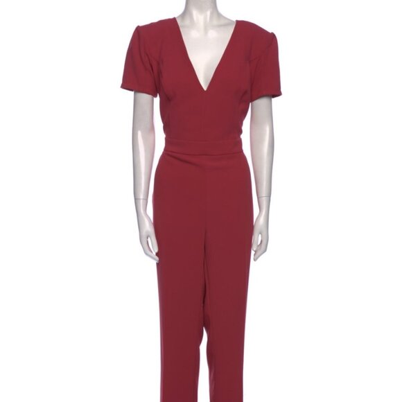 Elisabetta Franchi Red V-Neck Jumpsuit with Belt - Picture 1 of 7